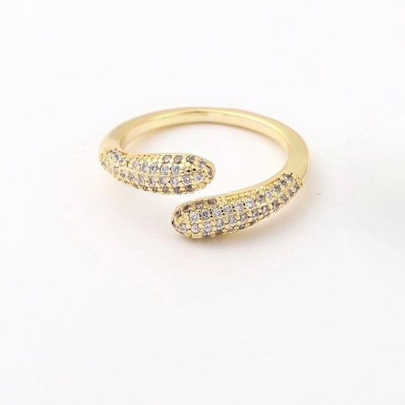 Snake Open Ring 14k Gold Tone & Cubic Zirconia Modern Design - Picture 1 of 10